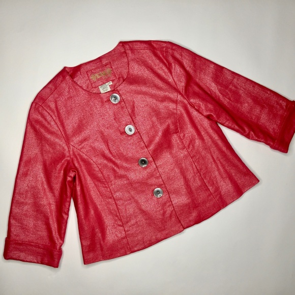 LAL Live A Little Linen Blend Blazer Coral Sz PL - Picture 7 of 8